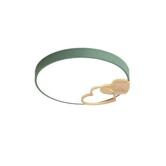 Nordic Led Acrylic Drum Flush Mount Ceiling Light With Heart Decor In Gray/White/Green