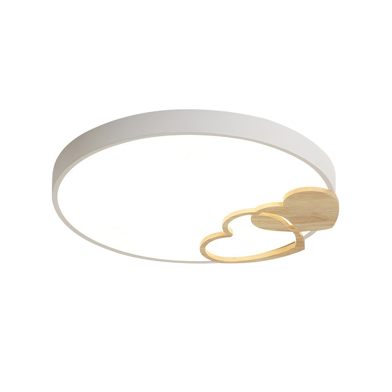 Nordic Led Acrylic Drum Flush Mount Ceiling Light With Heart Decor In Gray/White/Green