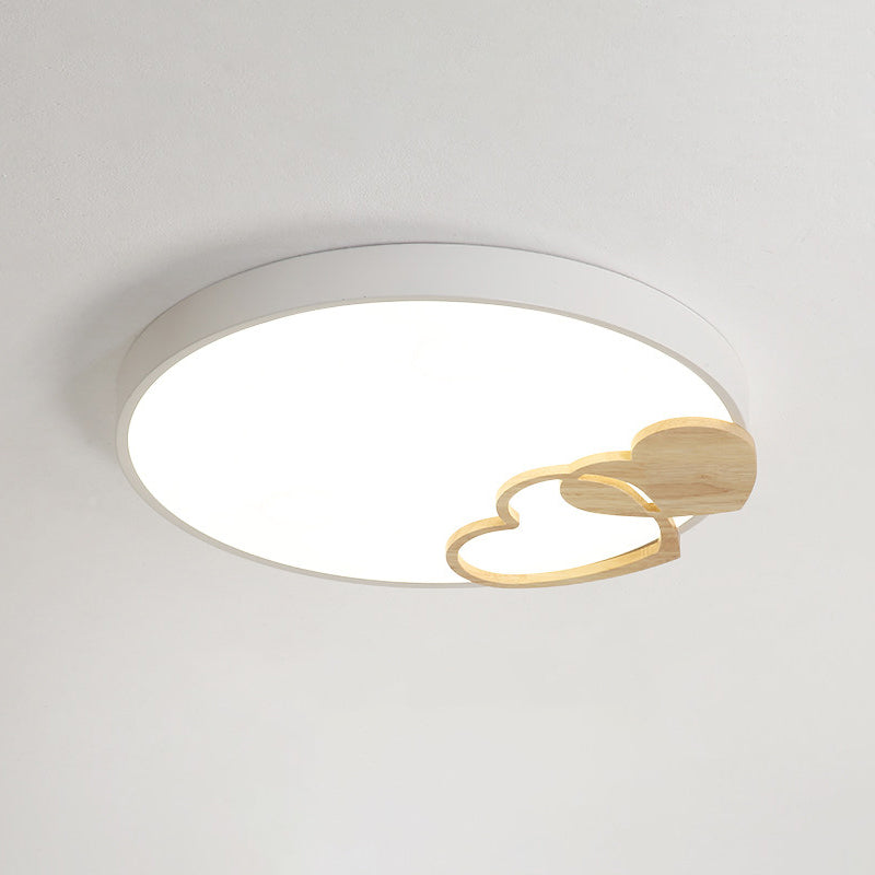 Nordic Led Acrylic Drum Flush Mount Ceiling Light With Heart Decor In Gray/White/Green