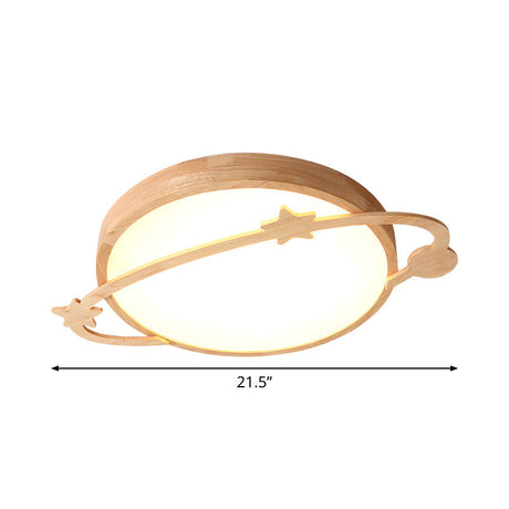 Child-Friendly Led Wood Planet Ceiling Light For Bedroom With Acrylic Shade