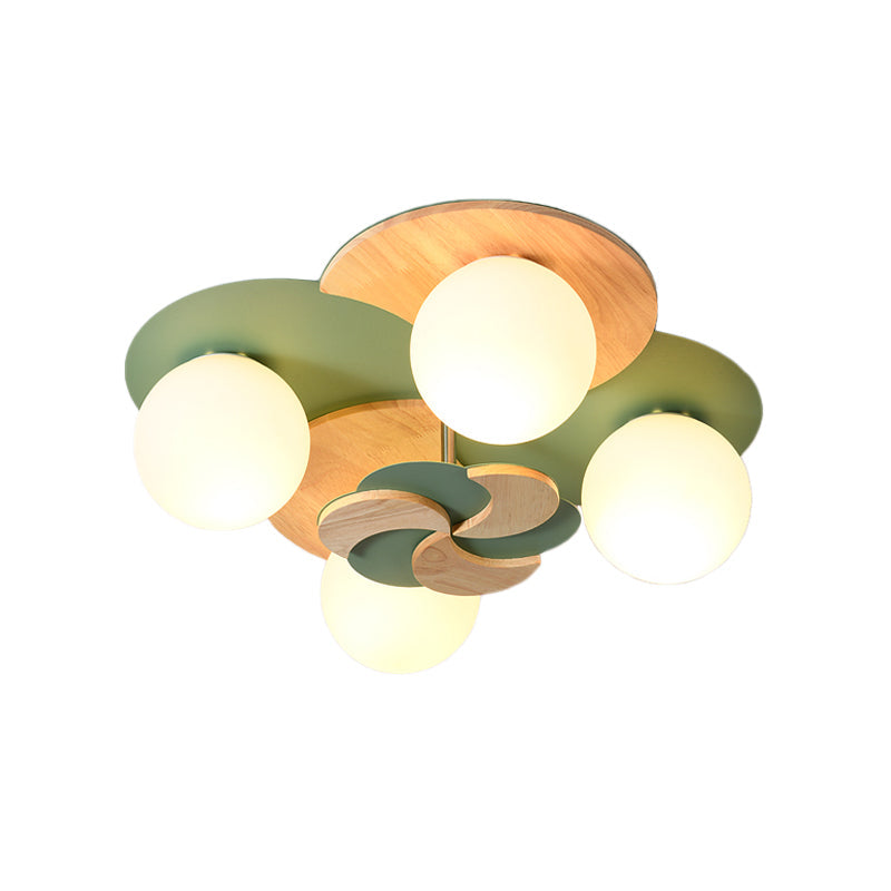 Green/White Nordic Semi - Flush Mount Lighting With 4 Bulbs For Bedroom