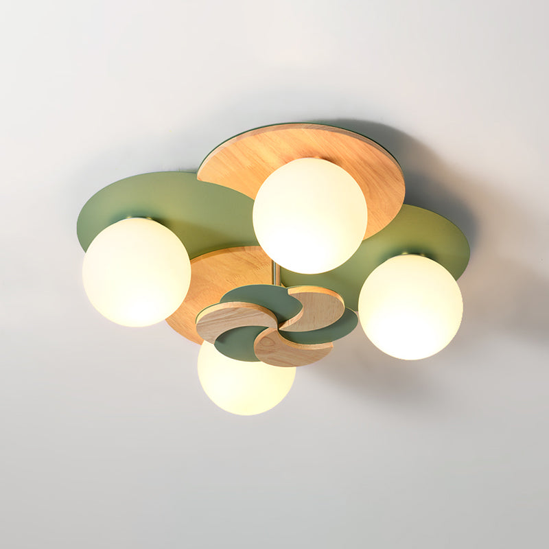Green/White Nordic Semi - Flush Mount Lighting With 4 Bulbs For Bedroom