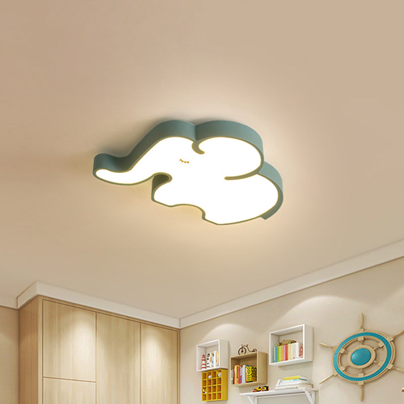 Nordic Led Flush Mount Ceiling Lamp With Elephant Acrylic Shade In Blue/White For Bedroom