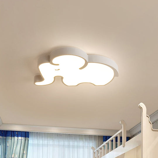 Nordic Led Flush Mount Ceiling Lamp With Elephant Acrylic Shade In Blue/White For Bedroom