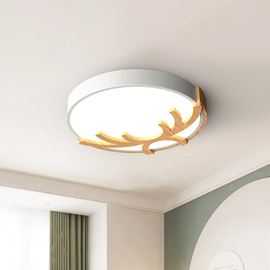 Nordic Led Flushmount Acrylic Ceiling Fixture With Wood Antler - White/Green/Gray White