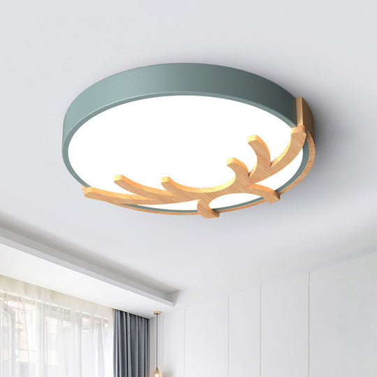 Nordic Led Flushmount Acrylic Ceiling Fixture With Wood Antler - White/Green/Gray Green
