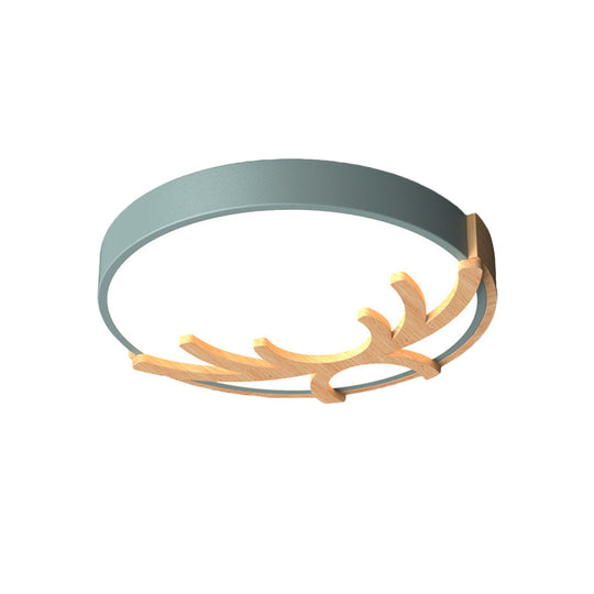 Nordic Led Flushmount Acrylic Ceiling Fixture With Wood Antler - White/Green/Gray