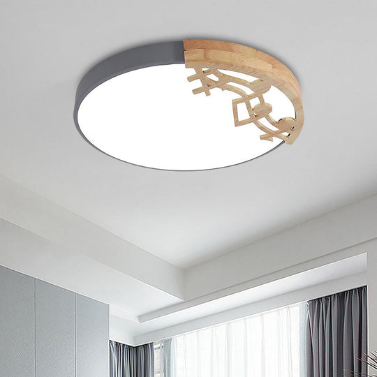 Modern Led Ceiling Lamp With Acrylic Shade: Green/White/Gray Round Flush Light For Bedroom Grey