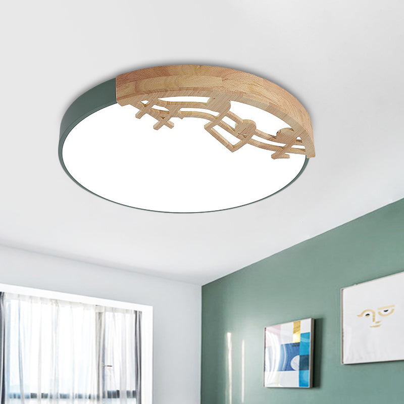 Modern Led Ceiling Lamp With Acrylic Shade: Green/White/Gray Round Flush Light For Bedroom Green
