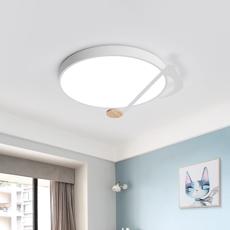 Contemporary Drum Led Ceiling Lamp - White/Gray/Green With Music Notes Ideal For Bedroom Lighting