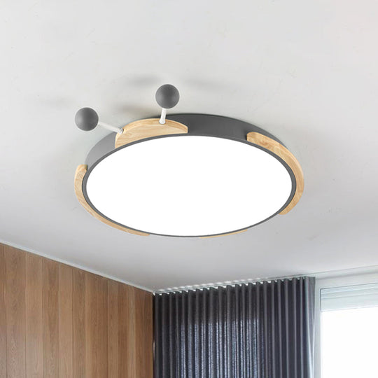 Insect Cartoon Ceiling Lamp With Led Flushmount Lighting In Warm/White Light - Gray/Green