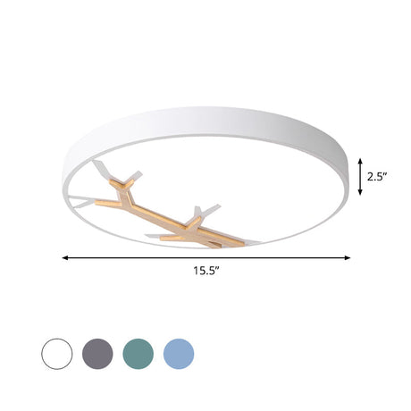 Nordic Iron Flushmount Led Ceiling Light With Withered Branch Pattern In Grey/White/Blue-Wood