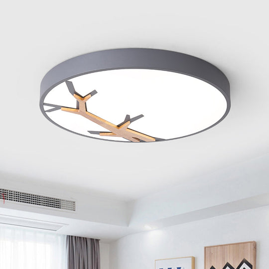 Nordic Iron Flushmount Led Ceiling Light With Withered Branch Pattern In Grey/White/Blue-Wood Grey