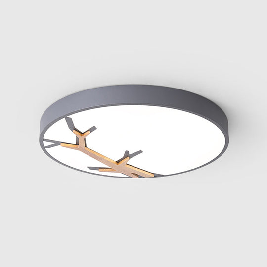 Nordic Iron Flushmount Led Ceiling Light With Withered Branch Pattern In Grey/White/Blue-Wood