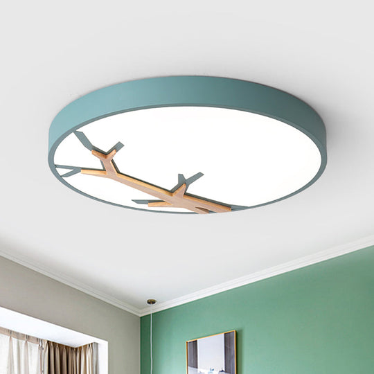 Nordic Iron Flushmount Led Ceiling Light With Withered Branch Pattern In Grey/White/Blue-Wood Green