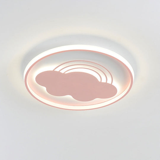 Extra Thin Iron Ceiling Lamp: Cartoon Pink/Blue Led Flush Mount Light For Kindergarten