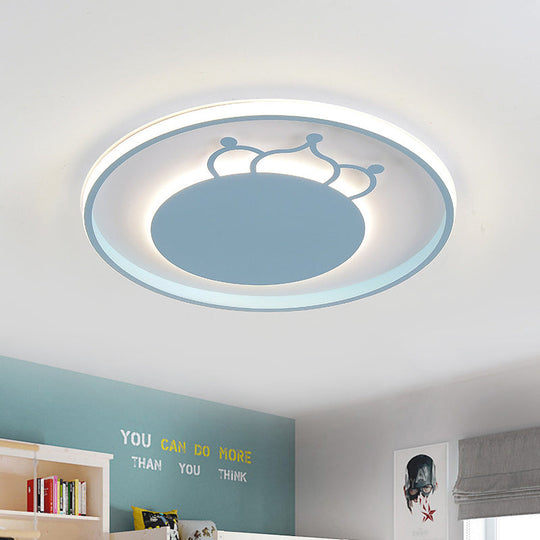 Kid Crown Led Flushmount Light In Pink/Blue - Ultra - Thin Bedroom Ceiling Fixture Blue / B