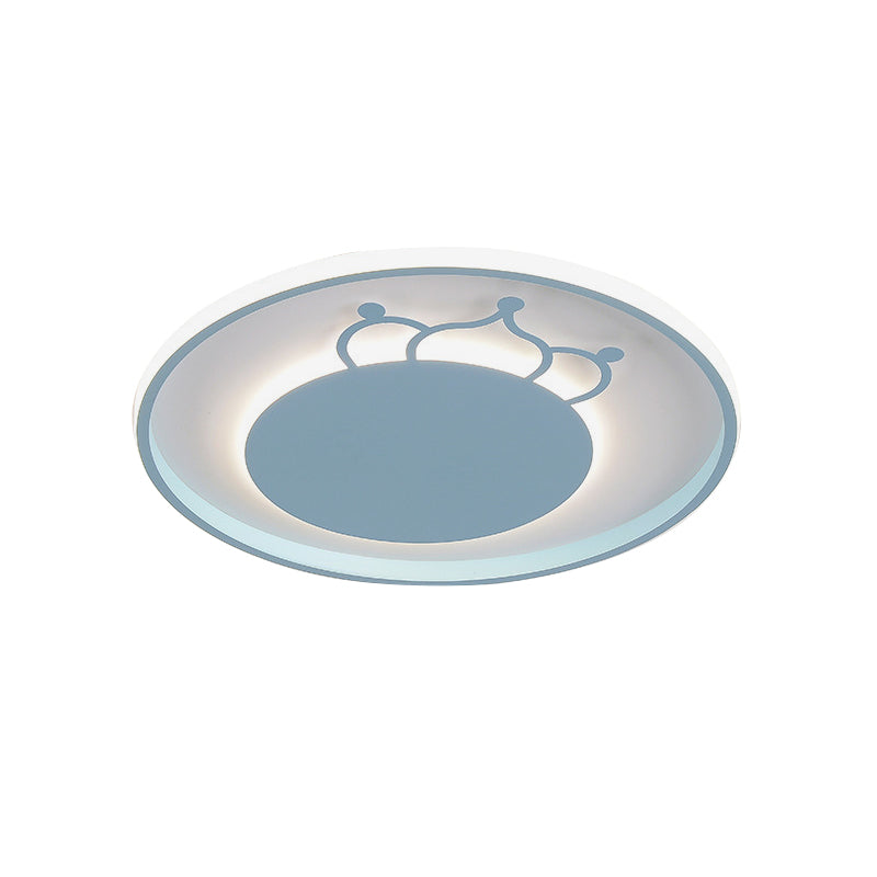 Kid Crown Led Flushmount Light In Pink/Blue - Ultra - Thin Bedroom Ceiling Fixture