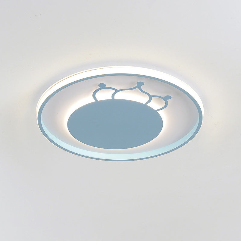 Kid Crown Led Flushmount Light In Pink/Blue - Ultra-Thin Bedroom Ceiling Fixture