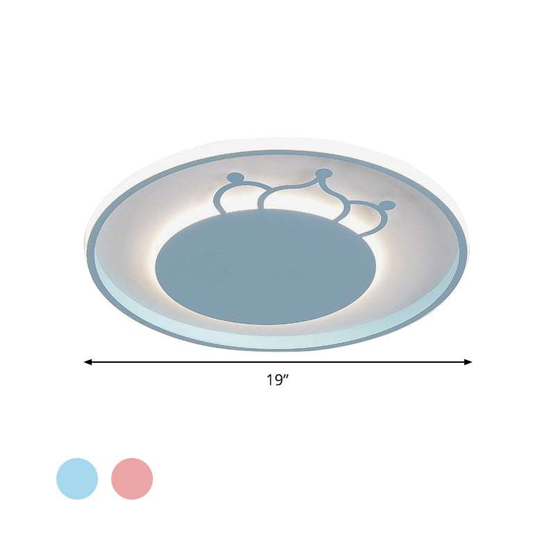 Kid Crown Led Flushmount Light In Pink/Blue - Ultra - Thin Bedroom Ceiling Fixture
