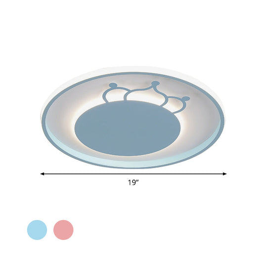 Kid Crown Led Flushmount Light In Pink/Blue - Ultra-Thin Bedroom Ceiling Fixture
