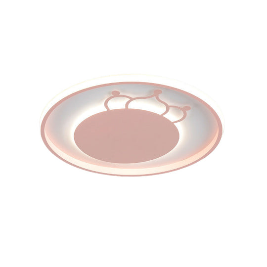 Kid Crown Led Flushmount Light In Pink/Blue - Ultra-Thin Bedroom Ceiling Fixture