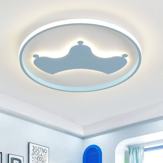 Kid Crown Led Flushmount Light In Pink/Blue - Ultra - Thin Bedroom Ceiling Fixture Blue / A