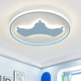 Kid Crown Led Flushmount Light In Pink/Blue - Ultra-Thin Bedroom Ceiling Fixture Blue / A