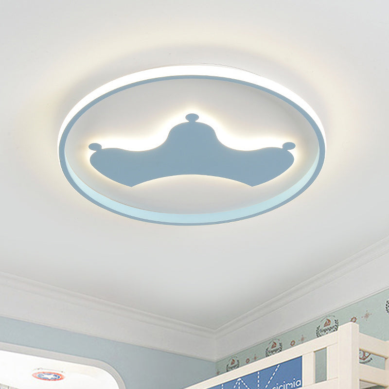 Kid Crown Led Flushmount Light In Pink/Blue - Ultra-Thin Bedroom Ceiling Fixture