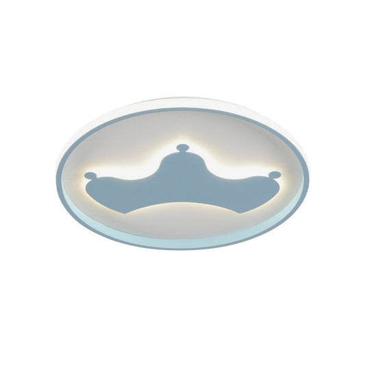 Kid Crown Led Flushmount Light In Pink/Blue - Ultra - Thin Bedroom Ceiling Fixture