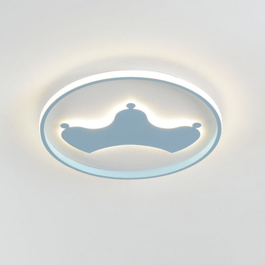Kid Crown Led Flushmount Light In Pink/Blue - Ultra - Thin Bedroom Ceiling Fixture