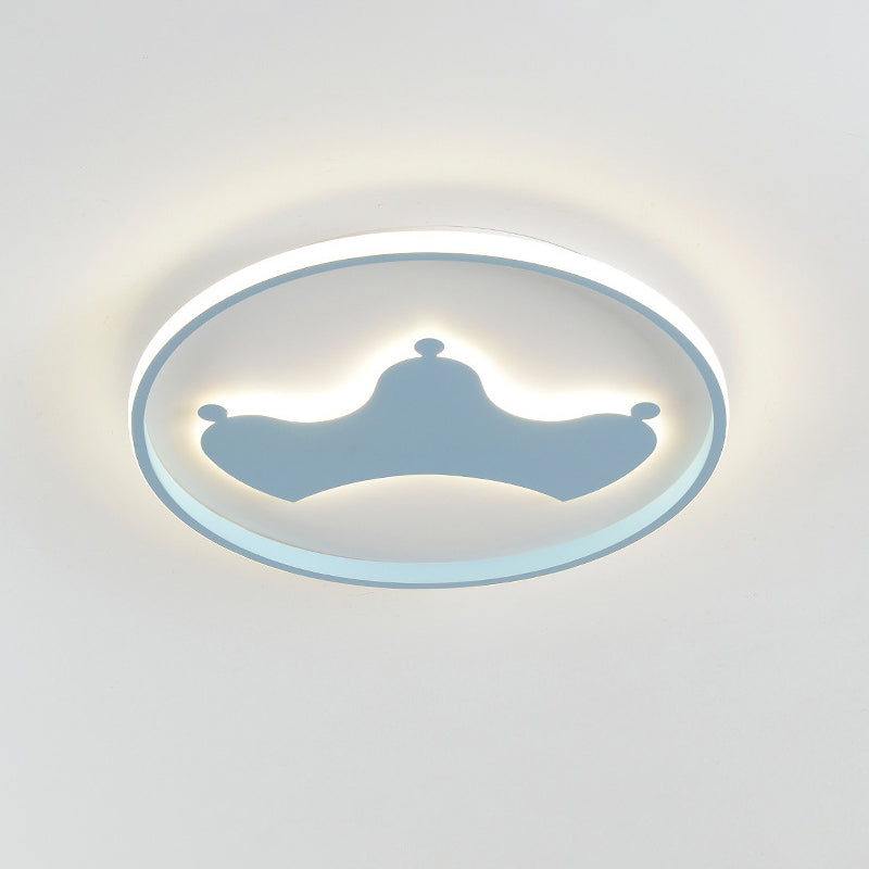 Kid Crown Led Flushmount Light In Pink/Blue - Ultra-Thin Bedroom Ceiling Fixture