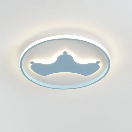 Kid Crown Led Flushmount Light In Pink/Blue - Ultra-Thin Bedroom Ceiling Fixture