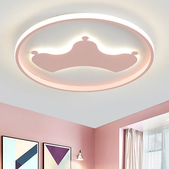 Kid Crown Led Flushmount Light In Pink/Blue - Ultra-Thin Bedroom Ceiling Fixture Pink / A