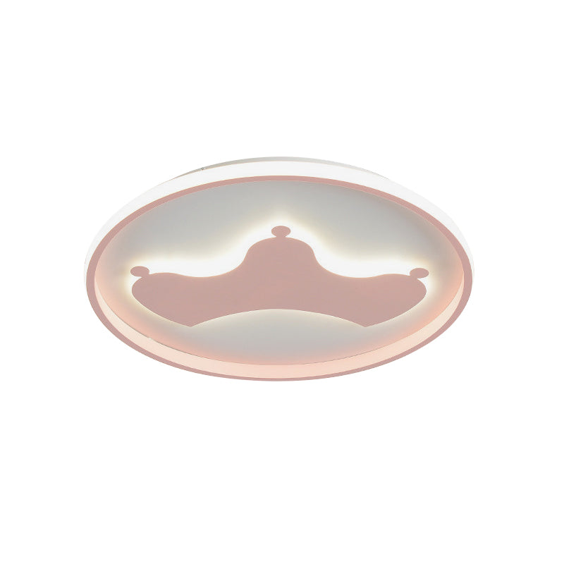 Kid Crown Led Flushmount Light In Pink/Blue - Ultra-Thin Bedroom Ceiling Fixture