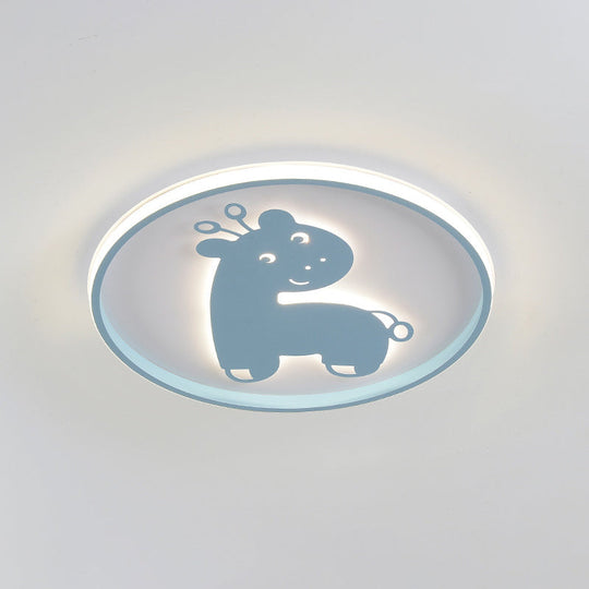 Cartoon Fish/Giraffe Ceiling Light For Nursery - Integrated Led Flushmount Lamp In Pink/Blue Acrylic