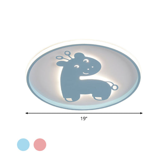 Cartoon Fish/Giraffe Ceiling Light For Nursery - Integrated Led Flushmount Lamp In Pink/Blue Acrylic