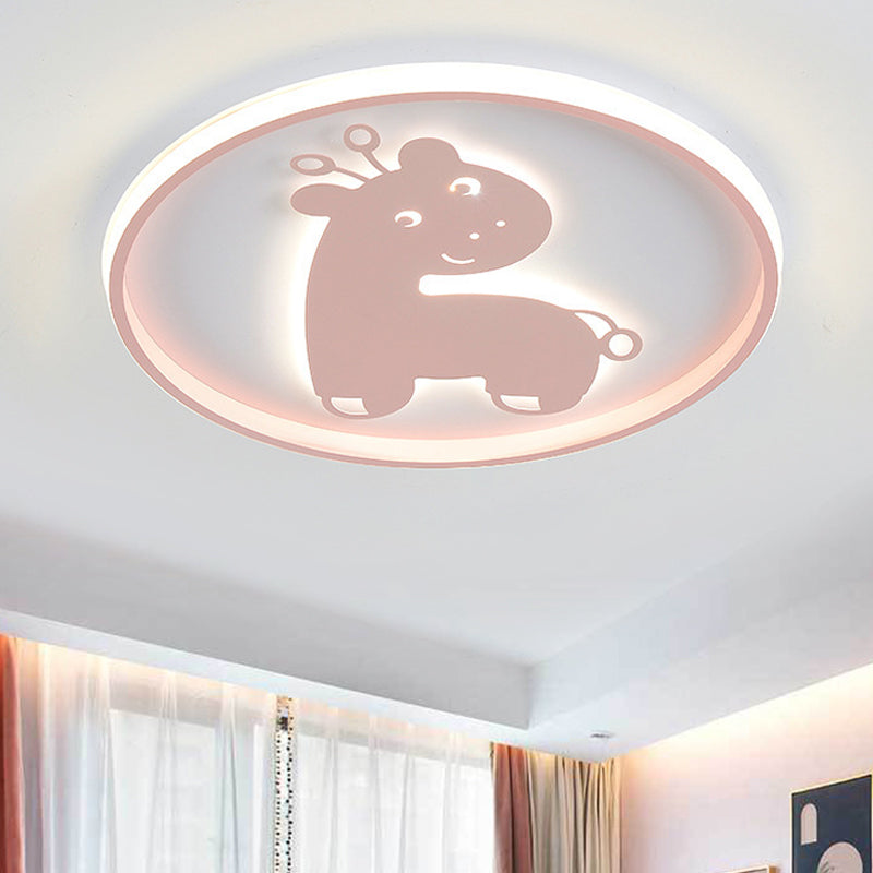 Cartoon Fish/Giraffe Ceiling Light For Nursery - Integrated Led Flushmount Lamp In Pink/Blue