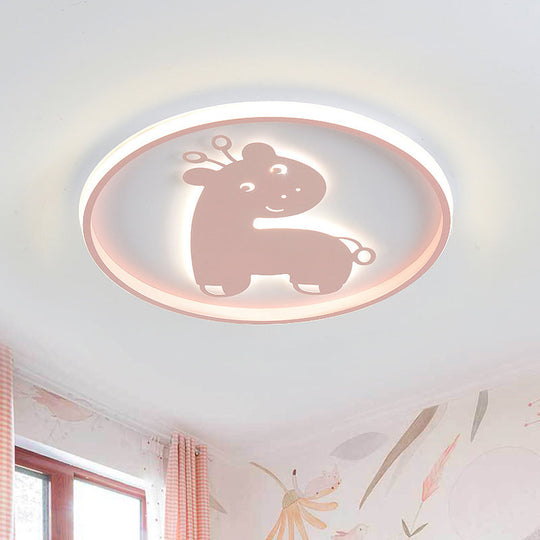 Cartoon Fish/Giraffe Ceiling Light For Nursery - Integrated Led Flushmount Lamp In Pink/Blue Acrylic