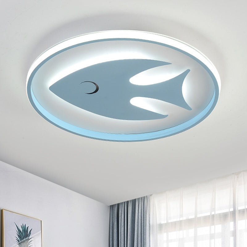 Cartoon Fish/Giraffe Ceiling Light For Nursery - Integrated Led Flushmount Lamp In Pink/Blue