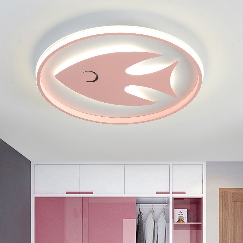 Cartoon Fish/Giraffe Ceiling Light For Nursery - Integrated Led Flushmount Lamp In Pink/Blue