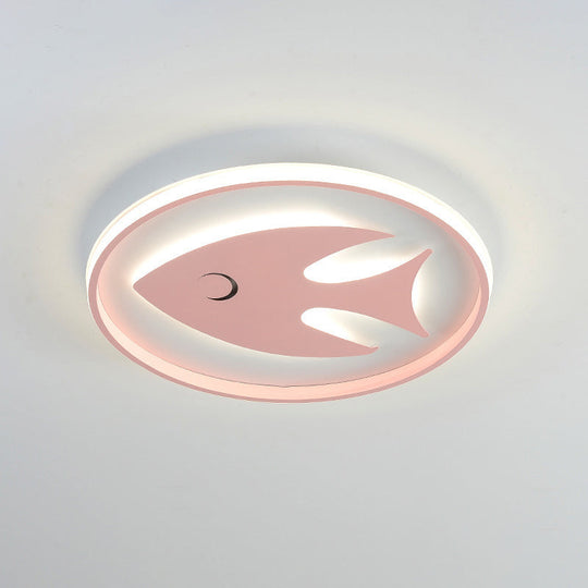 Cartoon Fish/Giraffe Ceiling Light For Nursery - Integrated Led Flushmount Lamp In Pink/Blue Acrylic