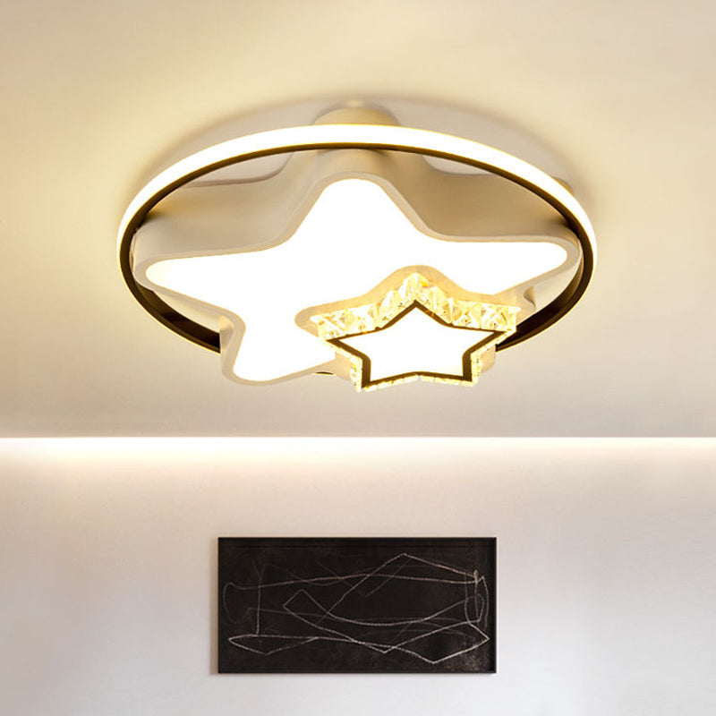 Children’s Square/Star/Heart Led Flush Mount Ceiling Light In Black - White With Crystal Accents