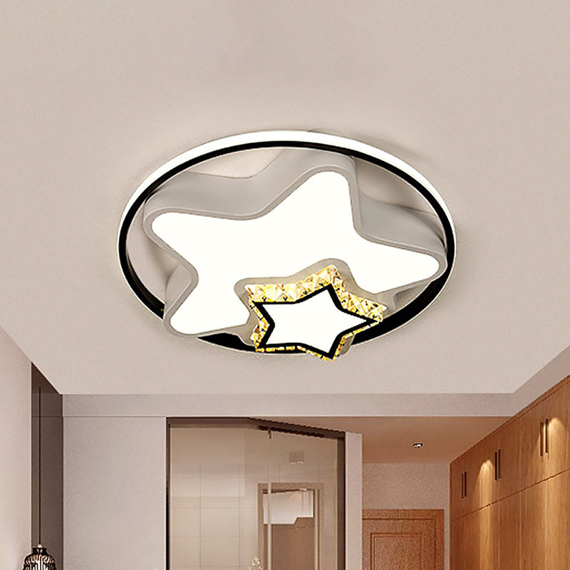 Children’s Square/Star/Heart Led Flush Mount Ceiling Light In Black - White With Crystal Accents