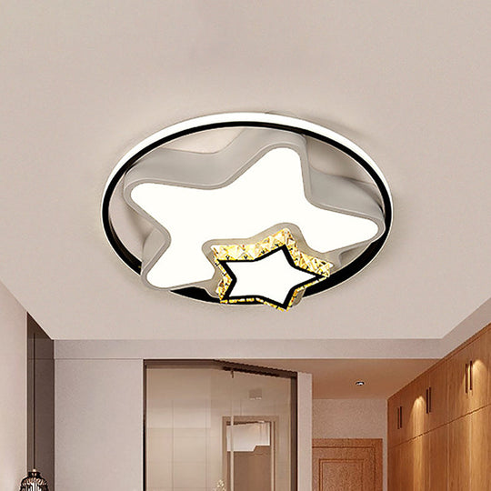 Children’s Square/Star/Heart Led Flush Mount Ceiling Light In Black - White With Crystal Accents