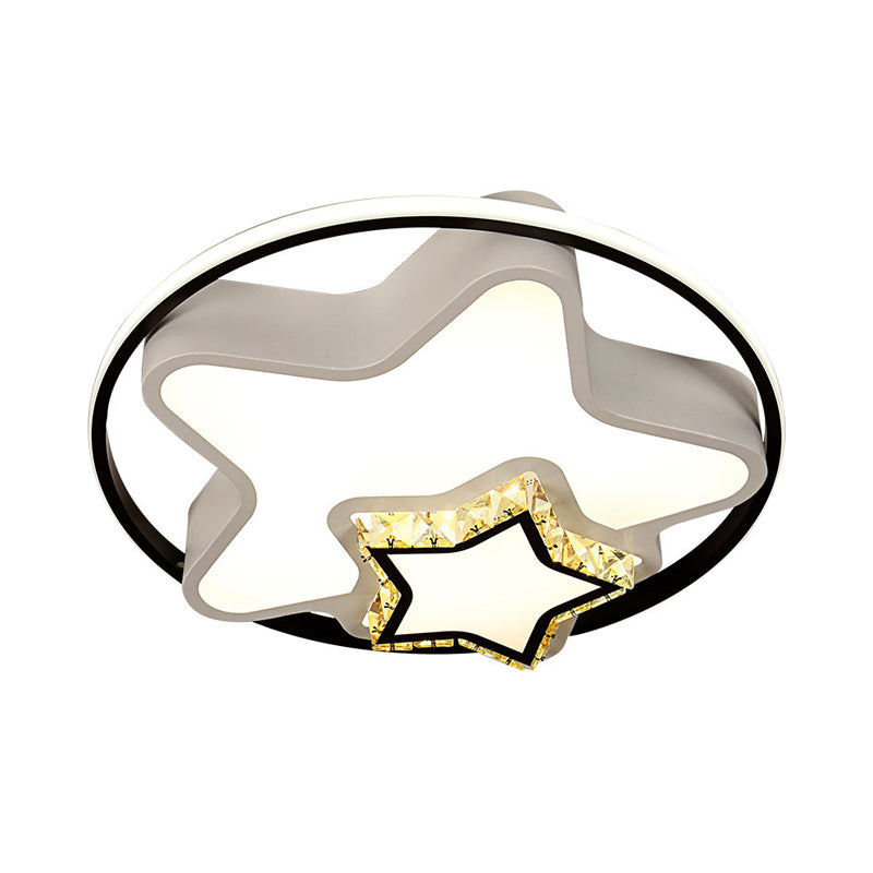 Children’s Square/Star/Heart Led Flush Mount Ceiling Light In Black - White With Crystal Accents