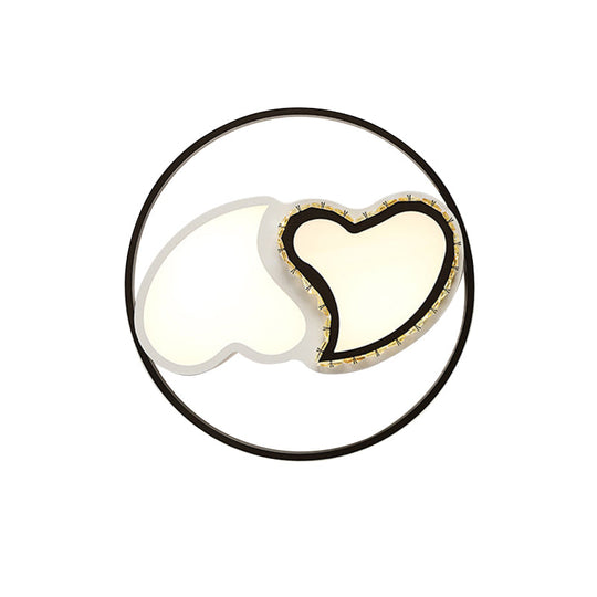 Children’s Square/Star/Heart Led Flush Mount Ceiling Light In Black - White With Crystal Accents