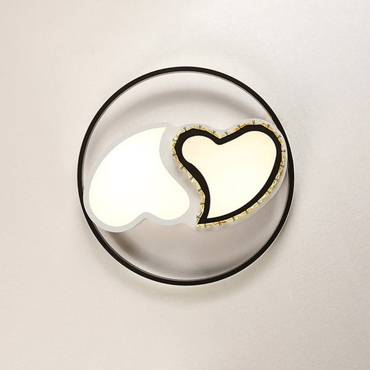 Children’s Square/Star/Heart Led Flush Mount Ceiling Light In Black - White With Crystal Accents