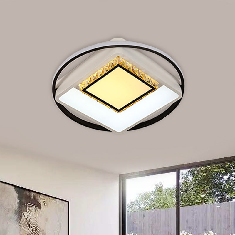 Children’s Square/Star/Heart Led Flush Mount Ceiling Light In Black - White With Crystal Accents
