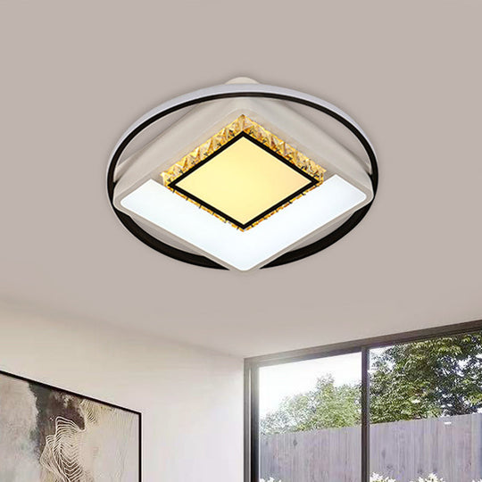Childrens Square/Star/Heart Led Flush Mount Ceiling Light In Black-White With Crystal Accents